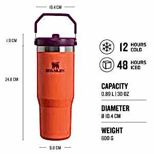 Stanley The IceFlow Flip Straw Pipetli Termos Bardak 0,89 LT - Turuncu