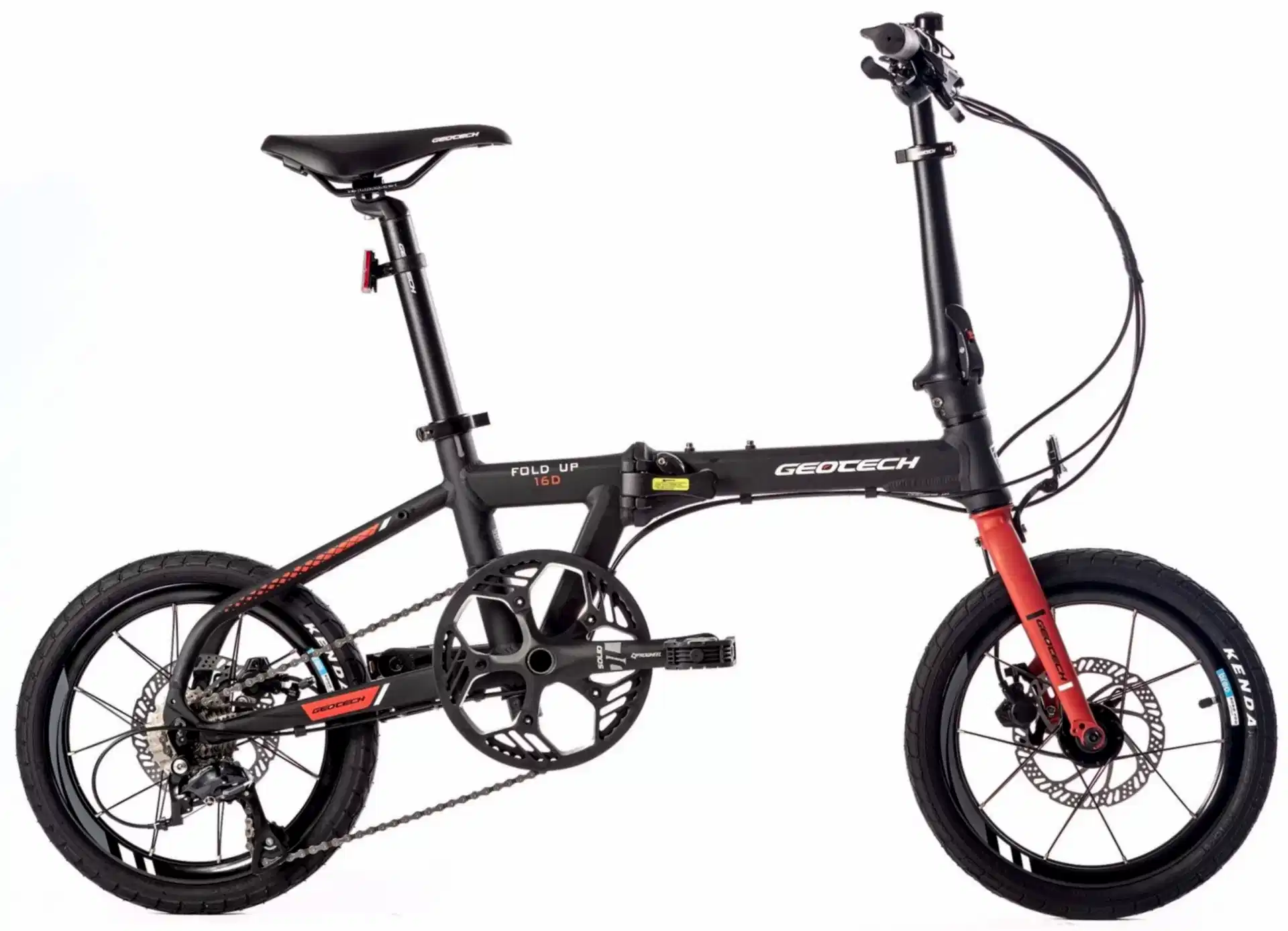 Geotech Fold Up 16D 16 Jant 9 Vites HD Katlanır Bisiklet - Mat Siyah Kırmızı